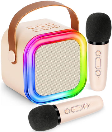 Mini Karaoke Machine For Kids,Girl Toys,Karaoke Microphone Wireless For Kids,Gifts For 4,5,6,7,8,9,10 Year Old Girl Toys (Beige)
