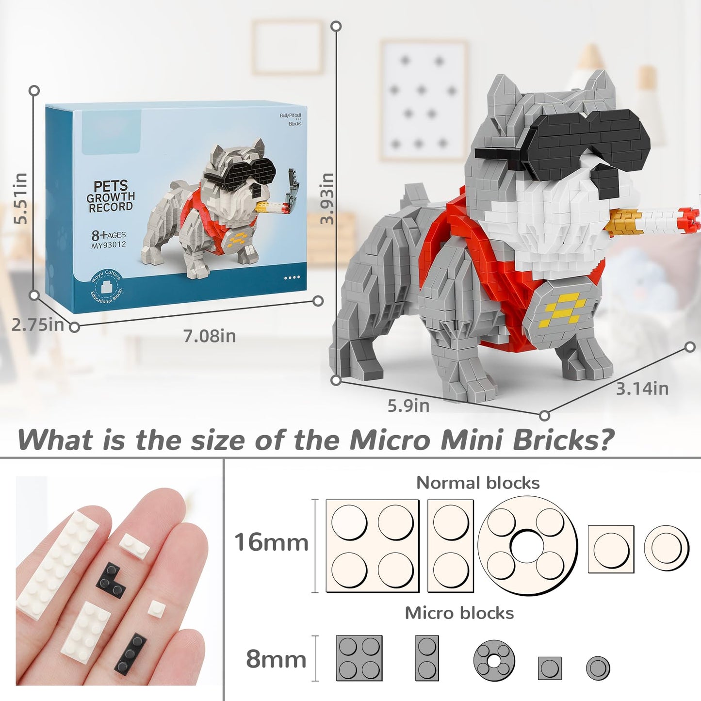 Cute Animal Bully Pitbull Micro Mini Building Blocks Kit, Mini Dog Micro Bricks Building Toys For Adults, Boys Girls, Party Favo