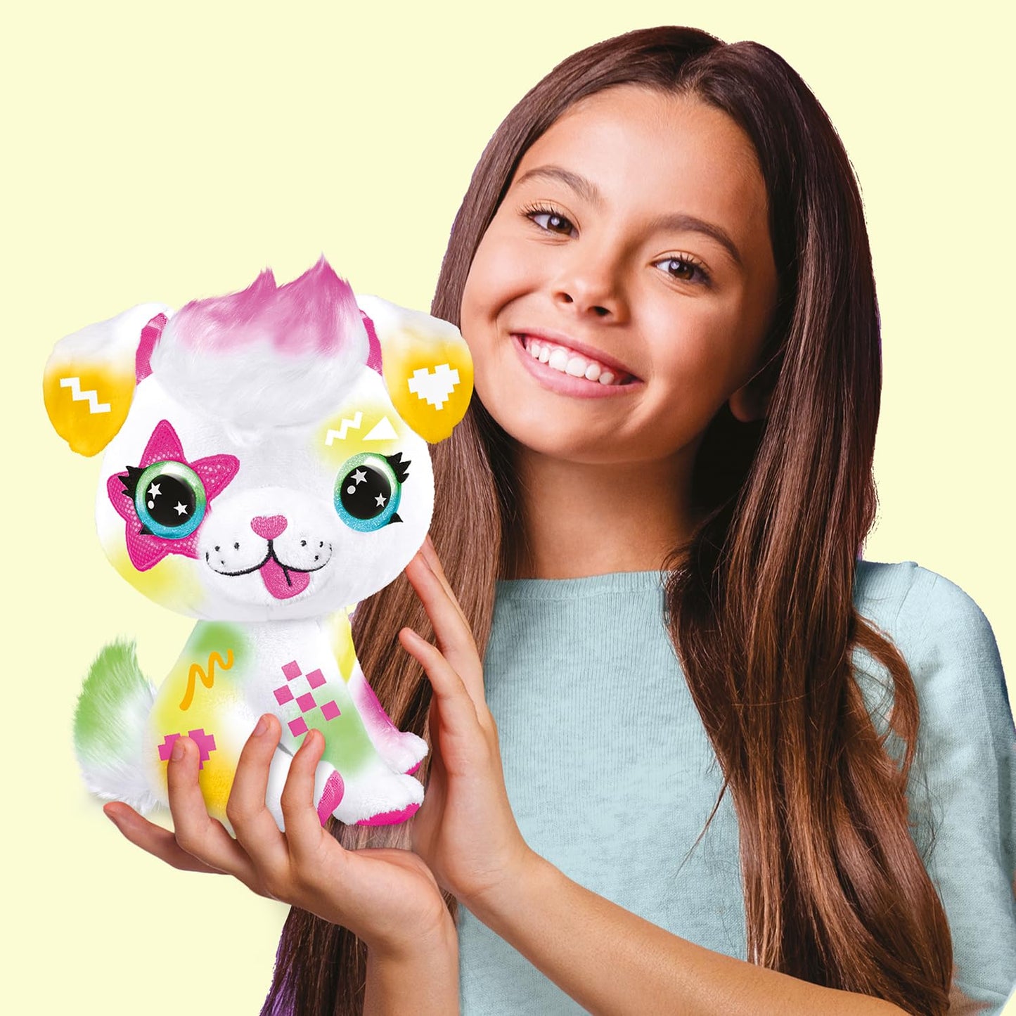 Canal Toys Airbrush Plush Neon Puppy - Customizable Spray Art with Markers & Stencils, Ages 6+, Model 228412, Polyester