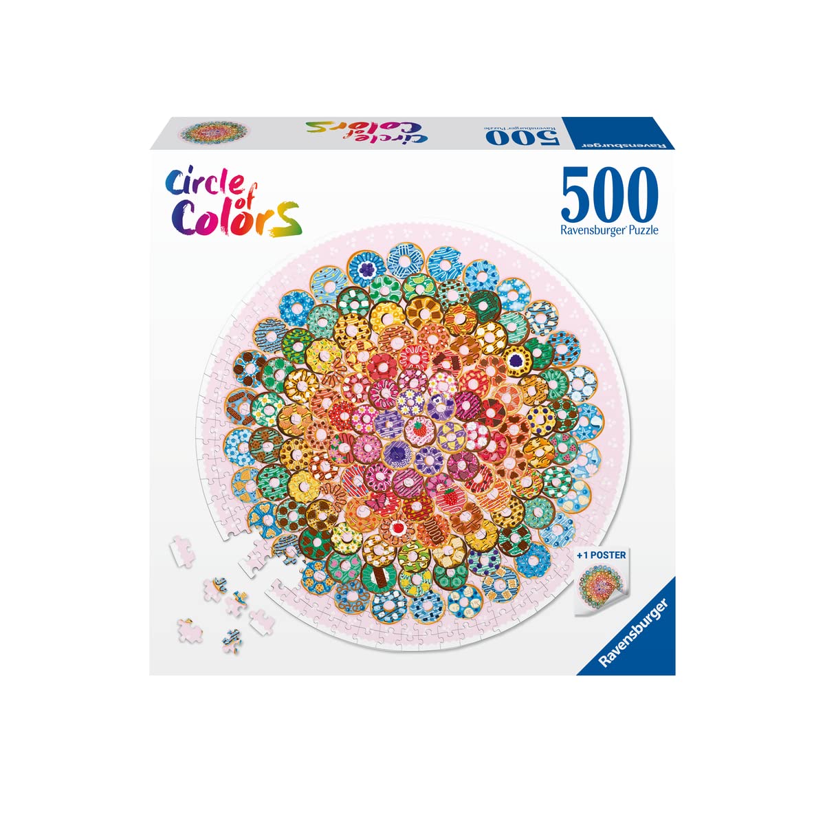 Ravensburger Circle Of Colors: Donuts 500 Piece Round Jigsaw Puzzle For Adults | Unique, Vibrant, And Glare-Free | Perfect Interlocking Fit | Ideal For Ages 12 And Up | Model 17346