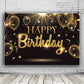 Iiiluyot Black Gold Happy Birthday Party Decorations Backdrop, Golden Balloons Glitter Star Birthday Party Photo Background Bann