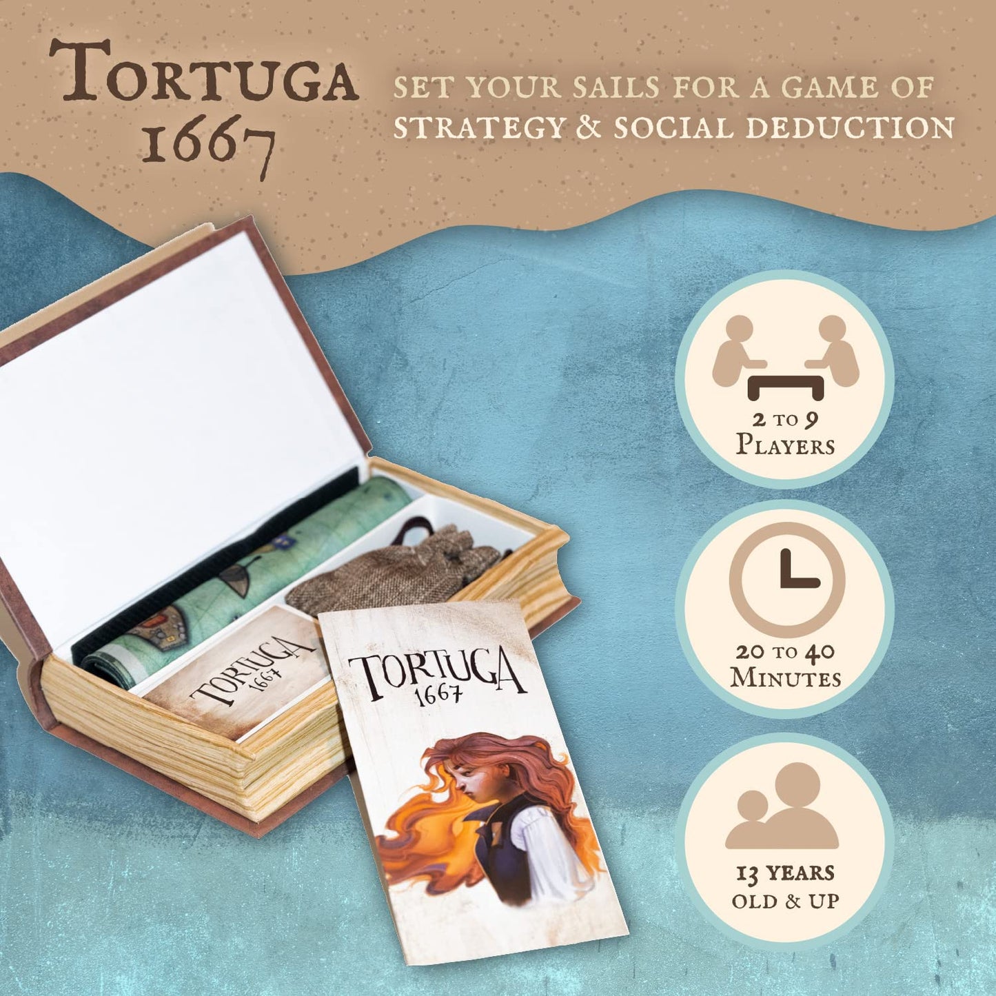 Facade Games Tortuga 1667 Board Game - Treasure Plunder, Strategy & Luck for 2-9 Players, Multicoloured Cardboard