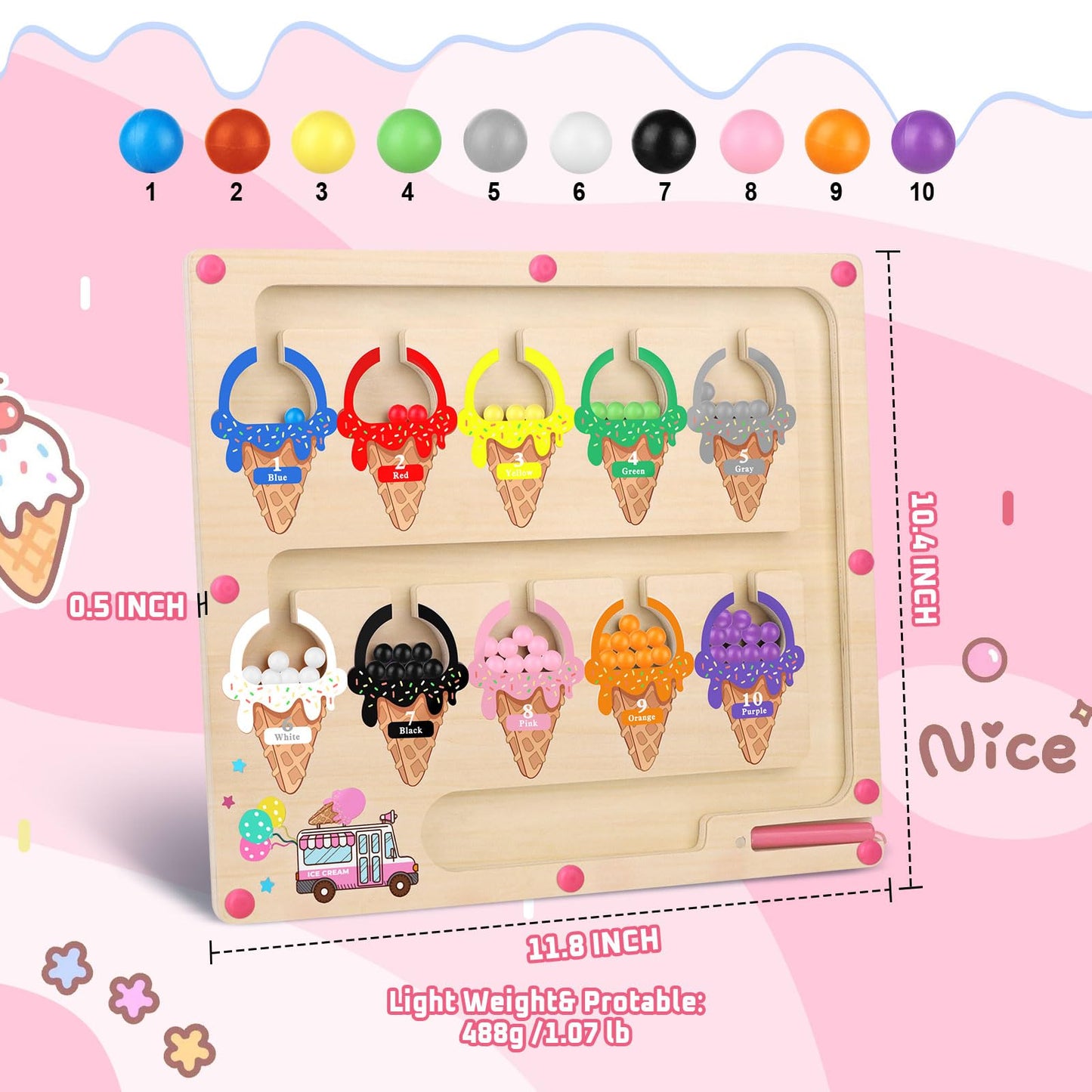 Wakeinsa Magnetic Color And Number Maze,Montessori Toy For 2-5 Years Old Girls,Wooden Magnet Balls Puzzles,Toddler Busy Board Game,Preschool Learning Activities,Christmas & Birthday Gift For Kids