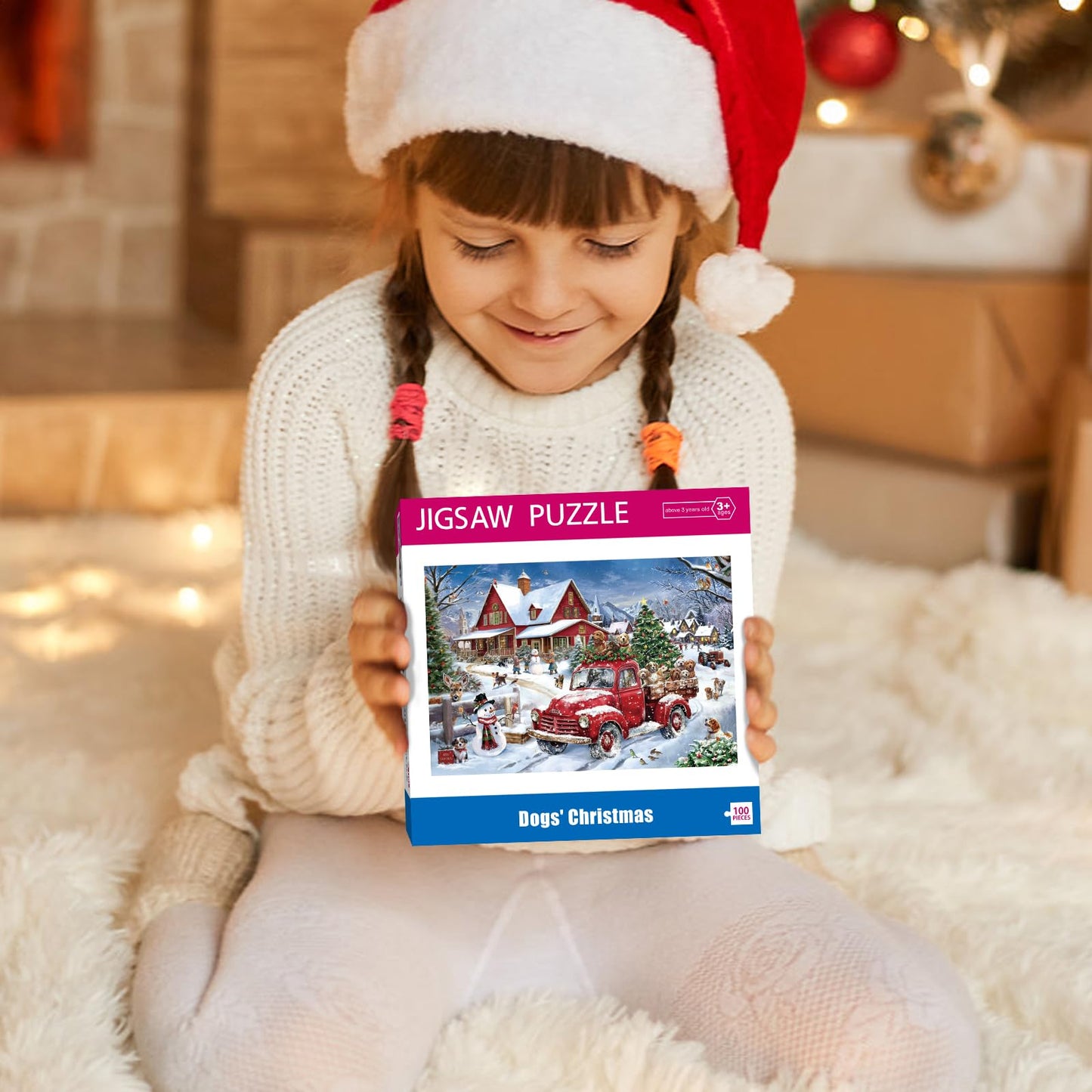 100 Piece Christmas Puzzle For Kids Ages 4-8 Jigsaw Puzzles 100 Pieces For Boys Girls Ages 6-8 8-10 - Dogs' Christmas