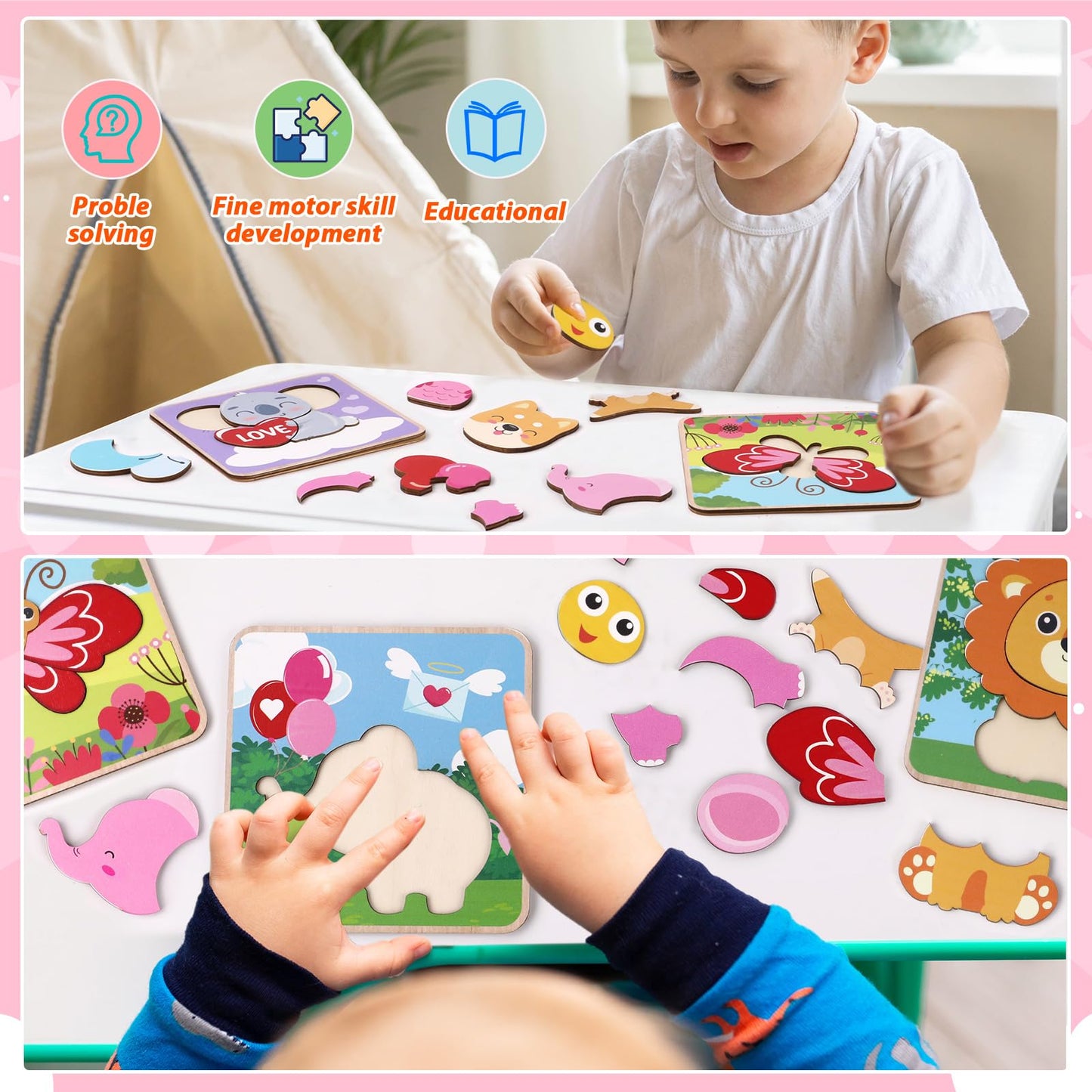 12Pcs Valentines Day Gifts For Kids Valentine Wooden Puzzles For Toddlers Learning Toy Valentines Day Puzzles Party Favors For B