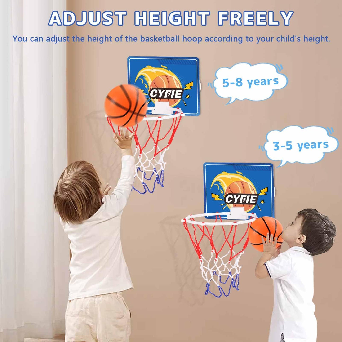 Cyfie Toddler Basketball Hoop - Suction Cup Bath Toy For Kids Bathroom Office, Indoor Over The Door Mini Basketball Hoops For Girls Boys
