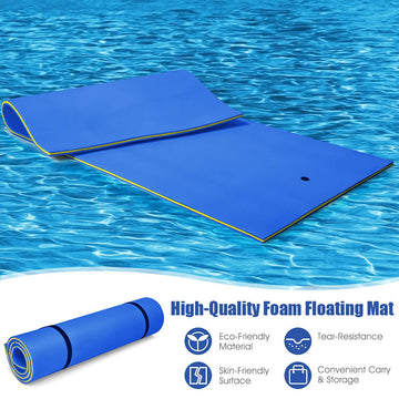 Gymax Floating Water Mat, 12' X 6' Foam Water Floating Pad With Safe Bungee Tether And Storage Straps, 3-Layer Xpe Foam Floating