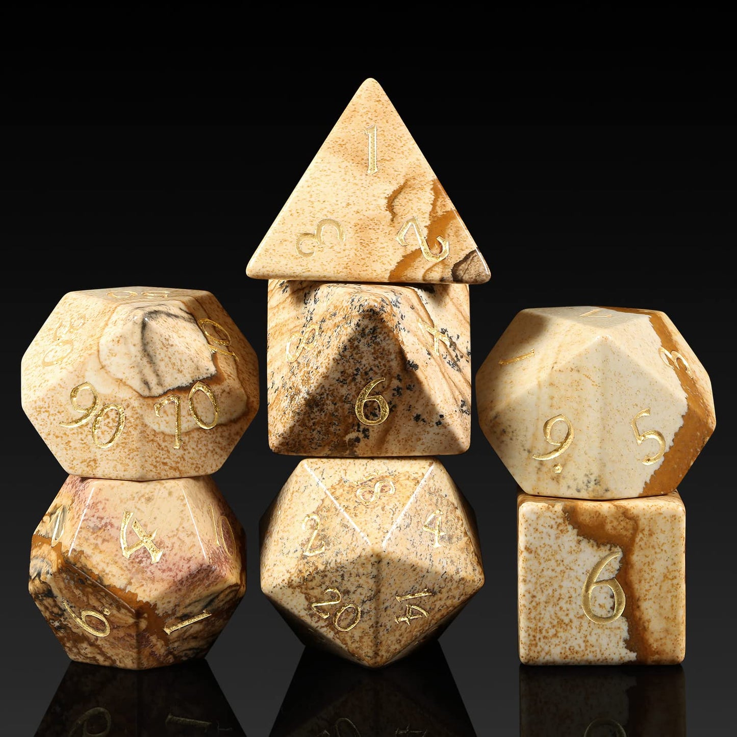 Picture Gemstone Dnd Dice ,Dndnd Full Set Natural Stone Dice Set With Gorgeous Gift Case For Dungeons And Dragon And Tabletop Ga