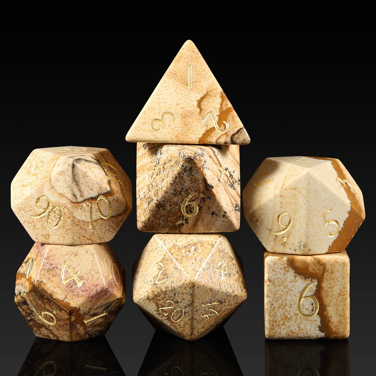 Picture Gemstone Dnd Dice ,Dndnd Full Set Natural Stone Dice Set With Gorgeous Gift Case For Dungeons And Dragon And Tabletop Ga