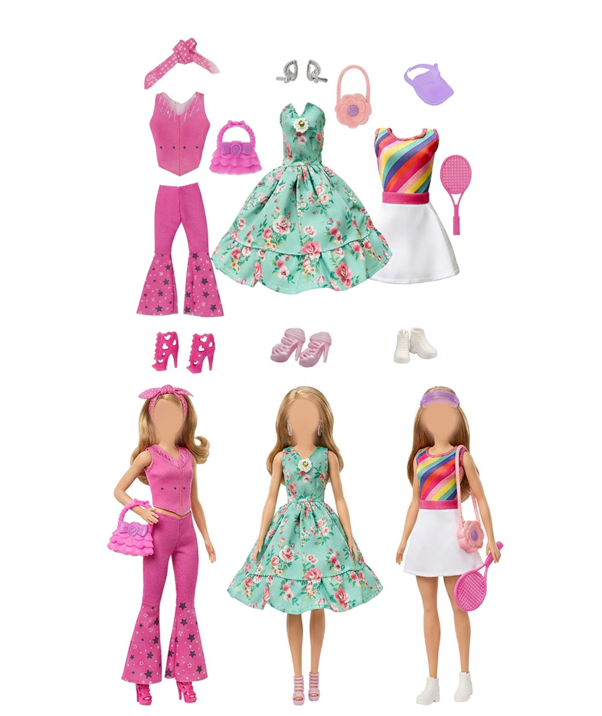 3PCS Dolls Clothes Set, Fashion Outfits for RolePlay Activities, Creative Dress Combinations for Storytelling Games, Three Comp