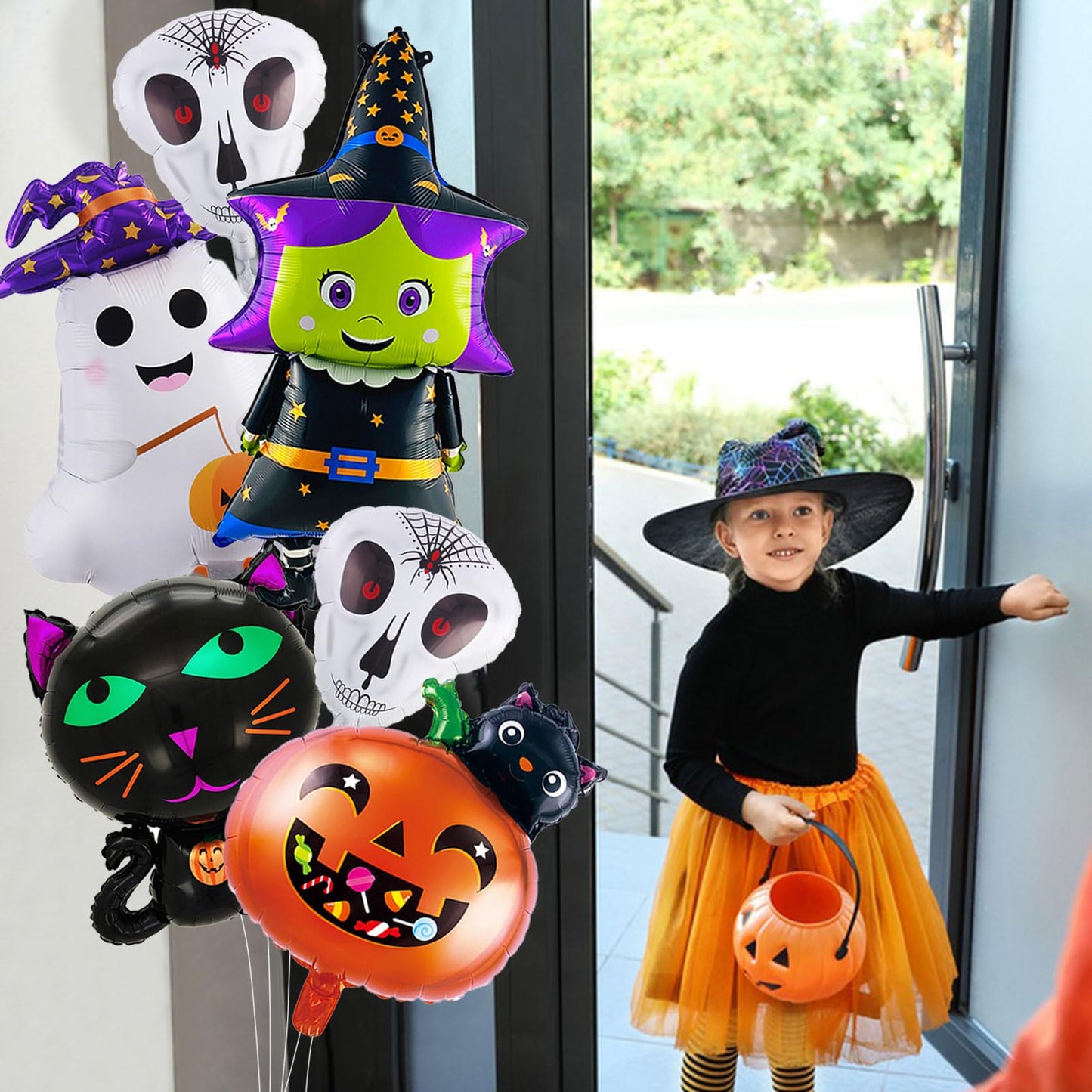 Halloween Balloons, 38 Inch Halloween Ghost Foil Mylar Balloons, Halloween Scary Pumpkin Witch Bat Cat Balloons, Halloween Party