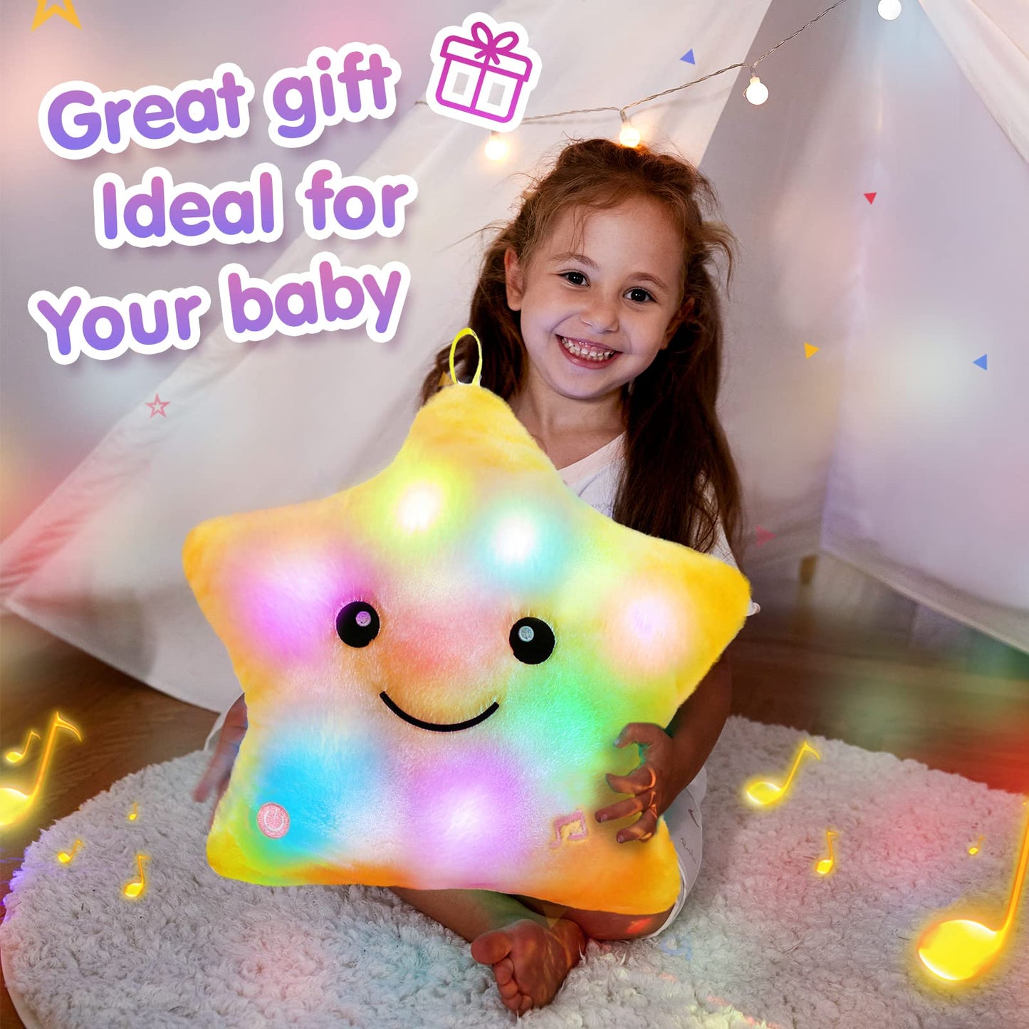BSTAOFY 13" LED Musical Twinkle Star Light - Yellow Cotton Stuffed Animal for Kids, Perfect Gift for Birthdays & Holidays