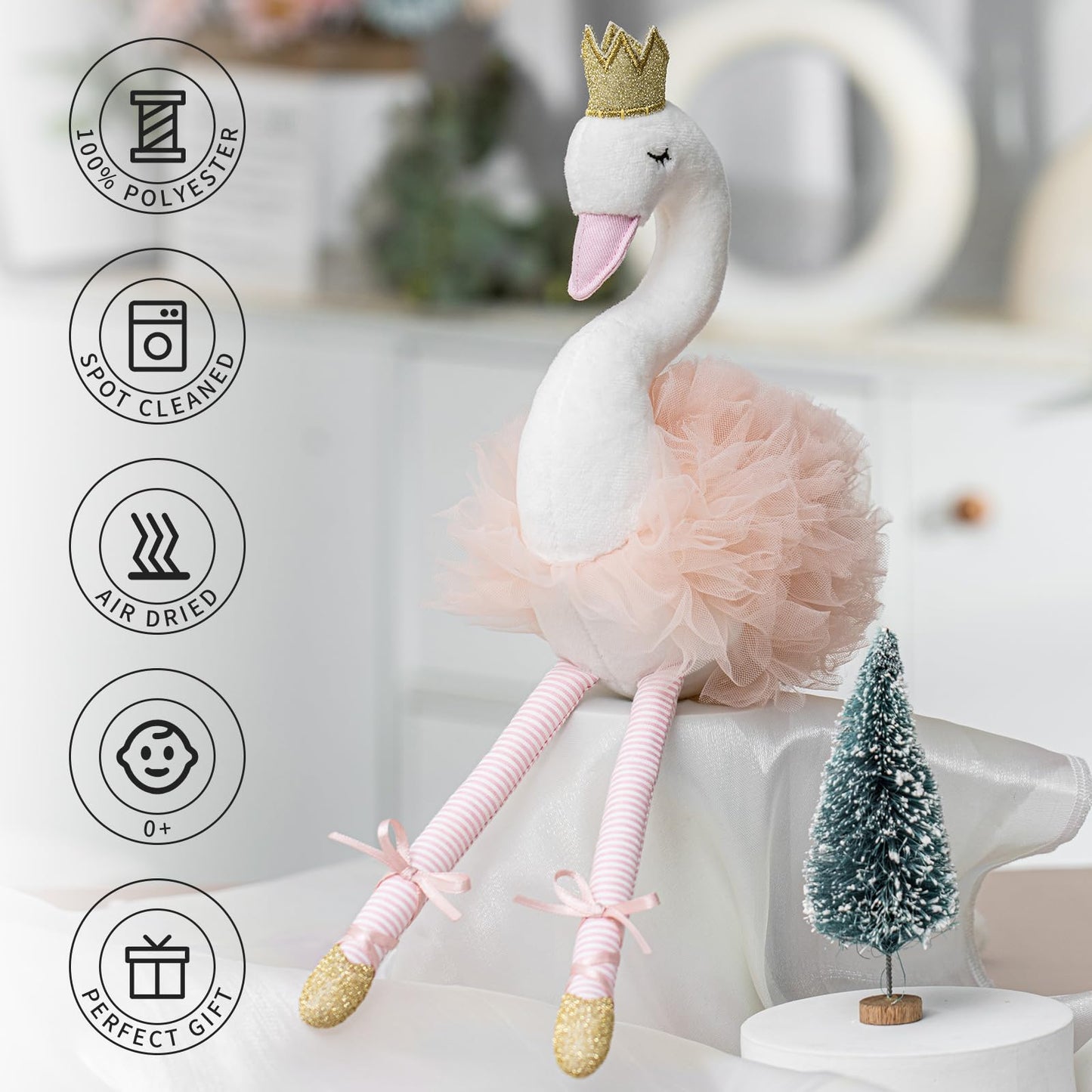 Mikee Fluffie Plush Toy Ballet Swan 12" Stuffed Animal for Kids, Polyester, 12" Tall, Perfect Gift for Girls