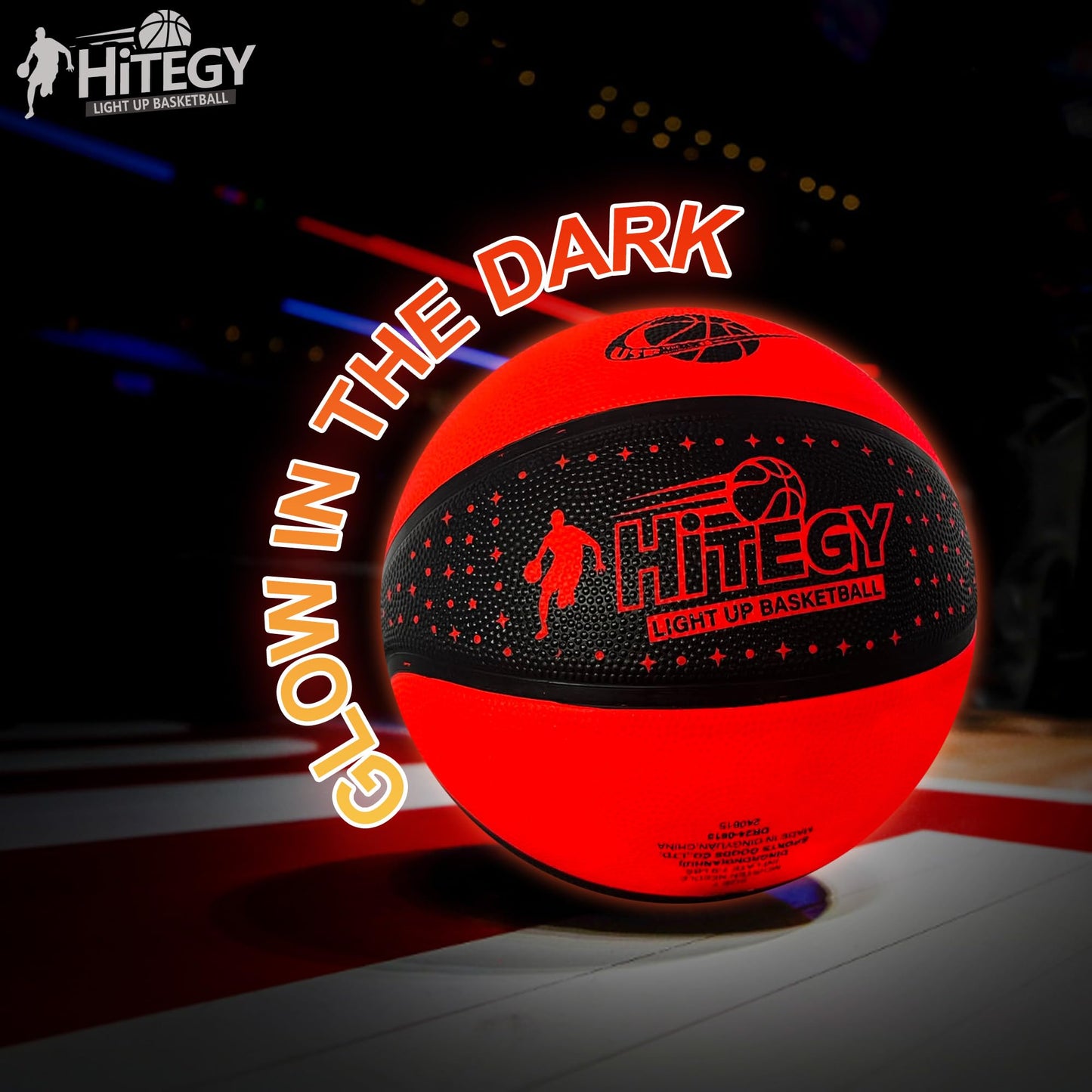 HITEGY Rechargeable Glow in The Dark Basketball - USB Charging, Water-Resistant, Size 7, Impact Activated, Includes Pump & Charg
