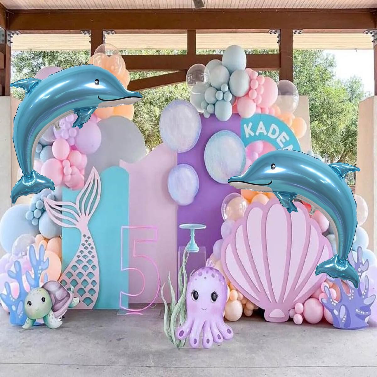 Samoka Large Dolphin Balloons,2 Pcs 46 Inch Ocean Animals Foil Mylar Balloons,Sea Animal Balloons For Kids Birthday Themed Party
