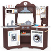 ANPABO Play Kitchen for Kids, Wooden Kids Kitchen Playset for Toddlers with Lights & Sounds, Pretend Play Toys with Coffee & Ice
