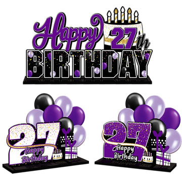 Lingteer Happy 27Th Birthday Purple Acrylic Table Topper Centerpieces Set - Cheers To 27 Years Old Birthday 27Th Bday Party Gift Decorations.