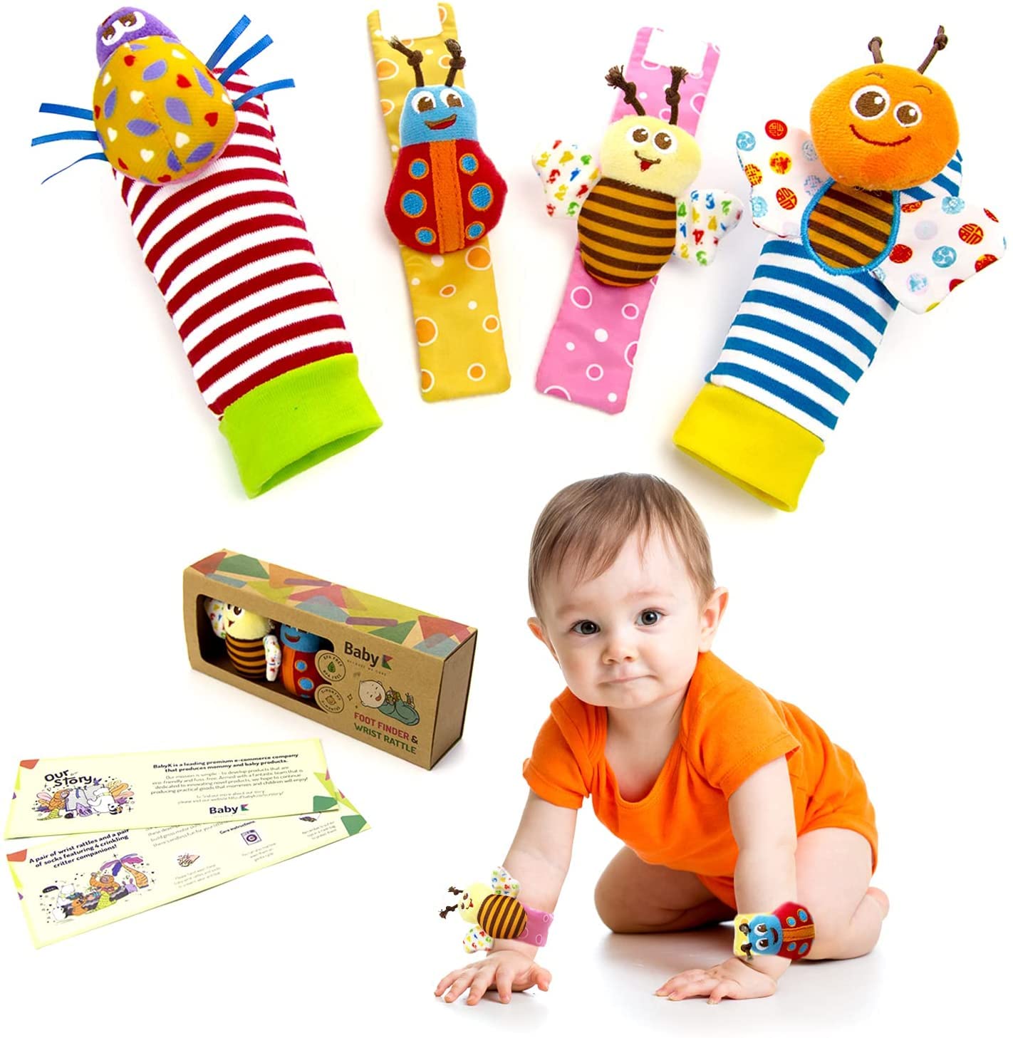 Baby K Baby Rattle Socks For Girls & Boys (Set B) - Baby Toys 6-12 Months - Baby Wrist Rattles And Foot Rattles - Baby Toys For
