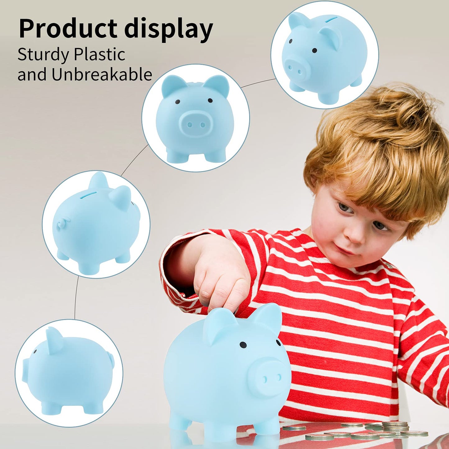 Gadiedie 2Pcs Piggy Banks, Cute Plastic Pig Money Box, Piggy Bank For Girls And Boys, Unbreakable Plastic Coin Bank Fun Gifts Fo
