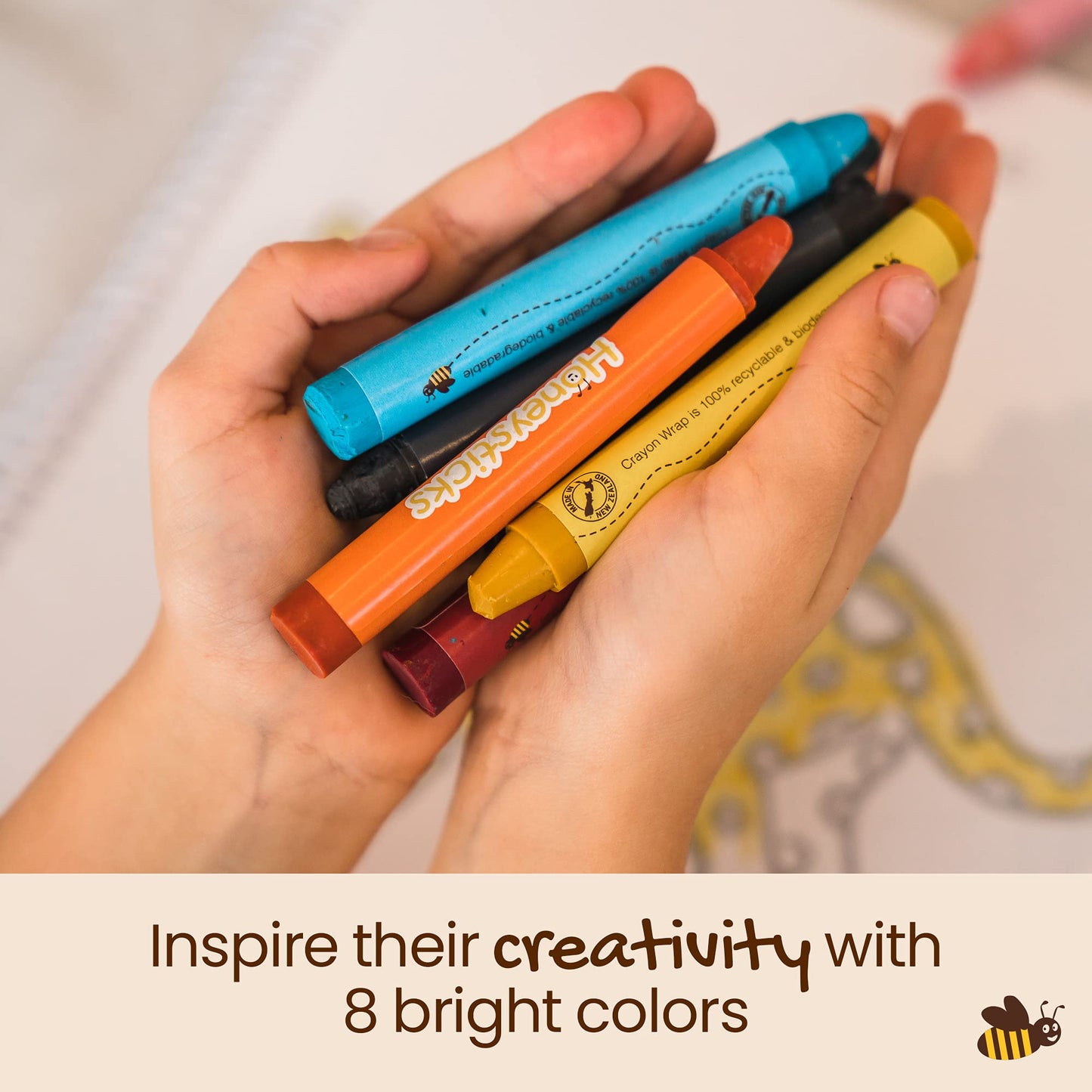 Honeysticks Jumbo Crayons (8 Pack) - 100% Pure Beeswax Crayons - Non Toxic Crayons For Kids - Large Crayons, Easy To Hold And Use, Unbreakable, Eco Friendly, Preschool Art Supplies, For Kids 2-4, 4-8