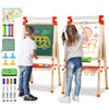 Joyooss Kids Wooden Easel With Paper Roll - Adjustable Magnetic Double Sided Drawing Board Whiteboard & Chalkboard Dry Easel Boa