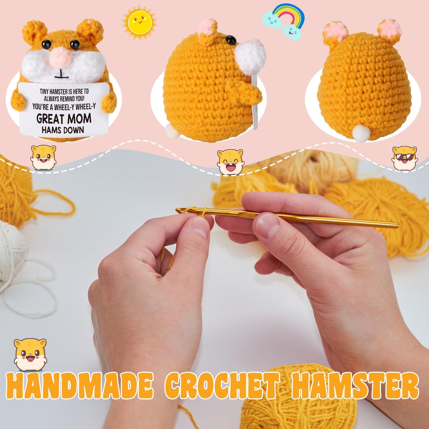 Funny Handmade Crochet Hamster - Small gifts for mom from Daughters Son Unique & Thoughtful Birthday Presents for mom Step Mother in Law Mother's Day Emotionally affirming Think You gifts for women