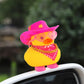 wonuu Cute Ducky in Shoes, Car Dashboard Decorations Pink Cowboy Hat Rubber Ducks, Duck for Car Ornament Accessories with Hat, G