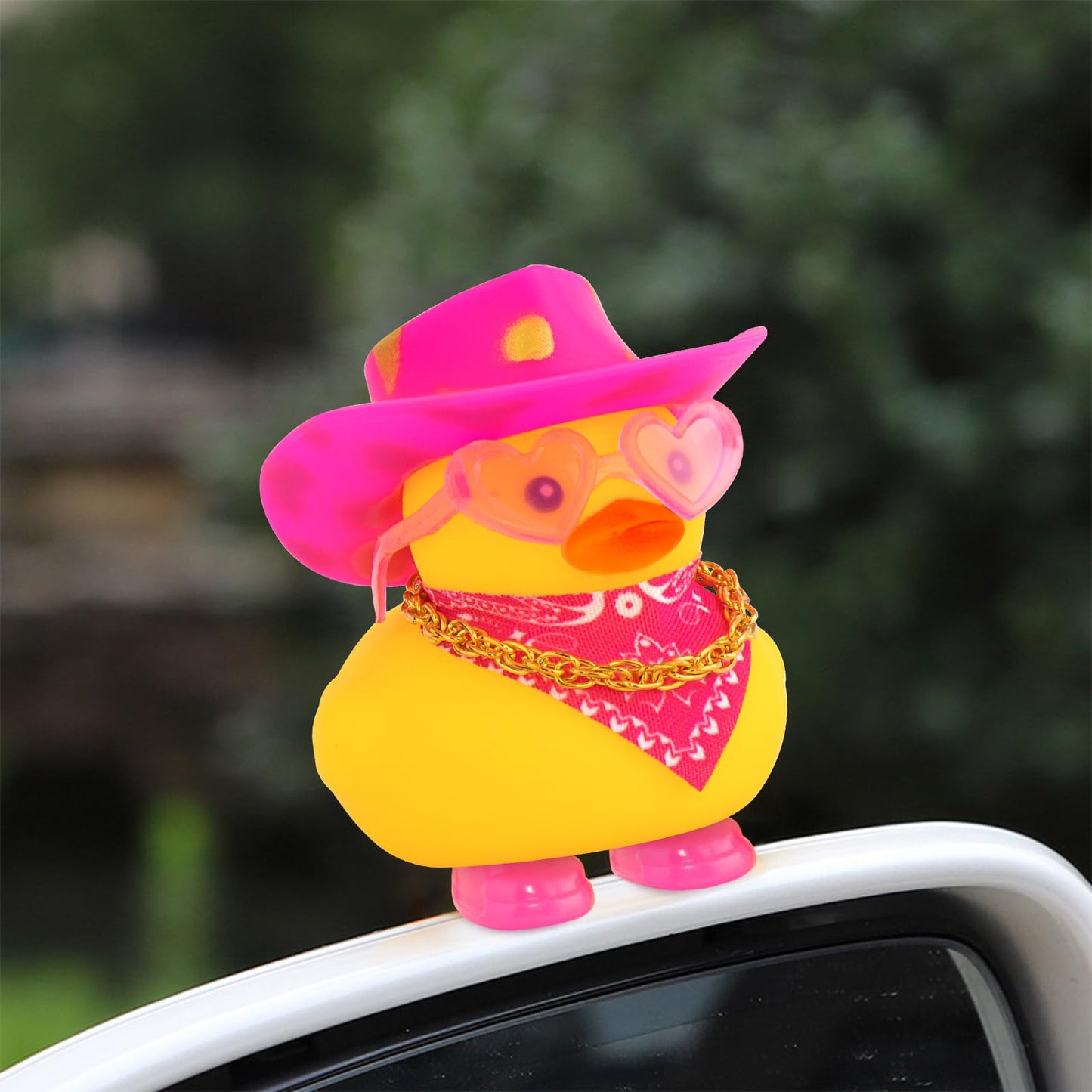 wonuu Cute Ducky in Shoes, Car Dashboard Decorations Pink Cowboy Hat Rubber Ducks, Duck for Car Ornament Accessories with Hat, G