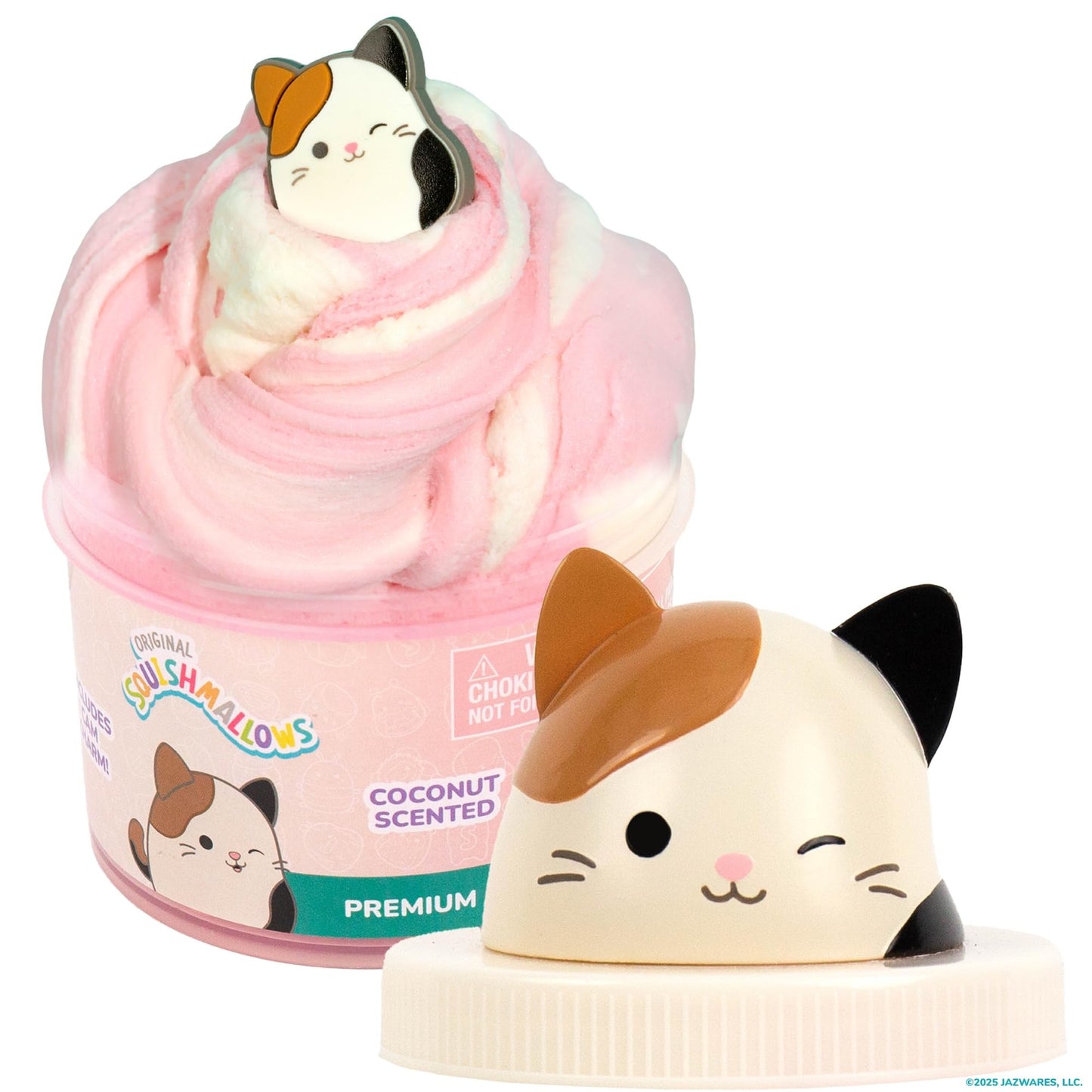 Original Squishmallows Cam The Cat enhanced Cloud Slime  Coconut-Scented  8 oz.  Storage Container with Figurine Topper  Rubber Charm  Goodie Bags Stuffers  Kids Party Favors  Sensory Toys