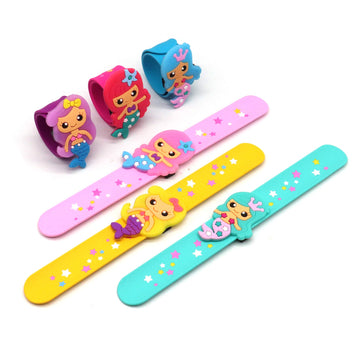 LOCHSOEL Silicone Mermaid Slap Bracelets - Cute Mermaid Theme Birthday Party Favors , Girls Party Favors Gifts Carnival Prizes S