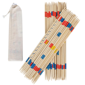 Offelec Bamboo Pick Up Sticks Game With 1 Cloth Bag, 41Pcs 12 Inch Long, Fun Family Board Game For Adults And Kids