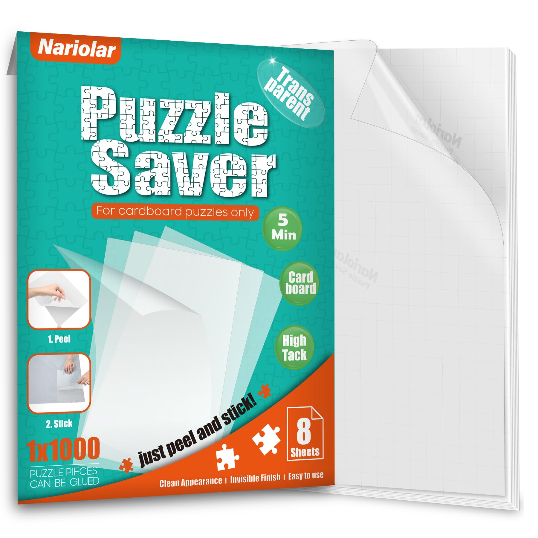 Nariolar Ultra-Adhesion Transparent Puzzle Glue Sheets, 8 Puzzle Saver Sheets for Preserving Up to 1000-Piece Jigsaws