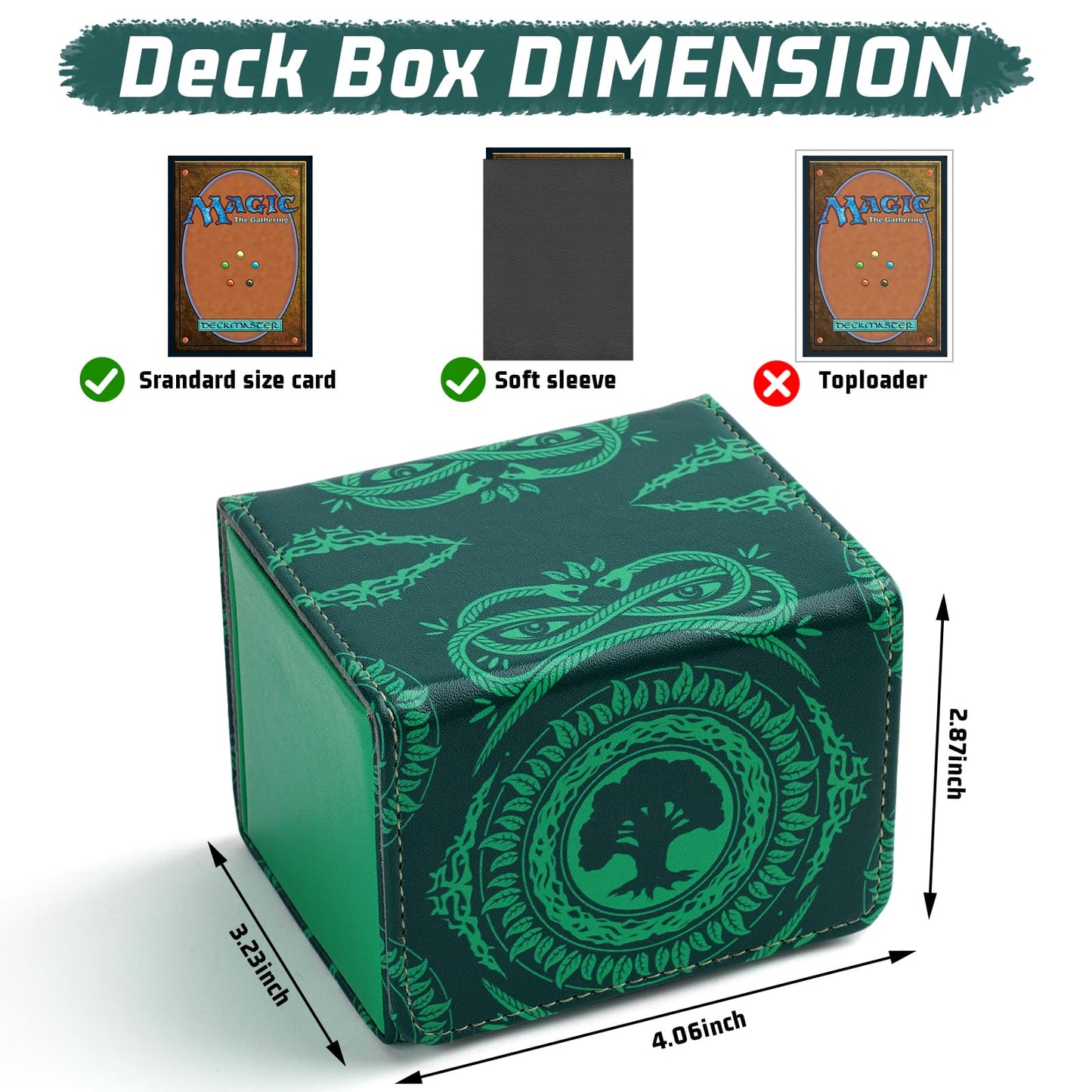 Deck Box for MTG Cards  Trading Commander Deck Case Holds 120+ Sleeved Cards  PU Leather Magnetic Collectible Card Storage Box Fits for TCG Magic Card (Green)