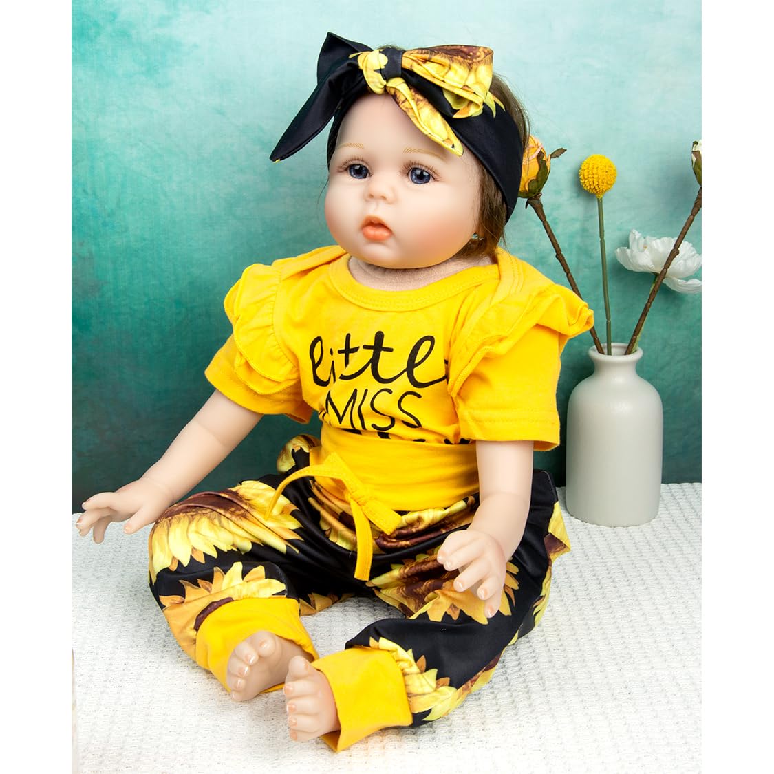 Medylove Reborn Dolls Baby Clothes Yellow Outfit For 20-22 Inch Reborn Baby Dolls 3 Piece Set Clothing With Sunflowers Patterns