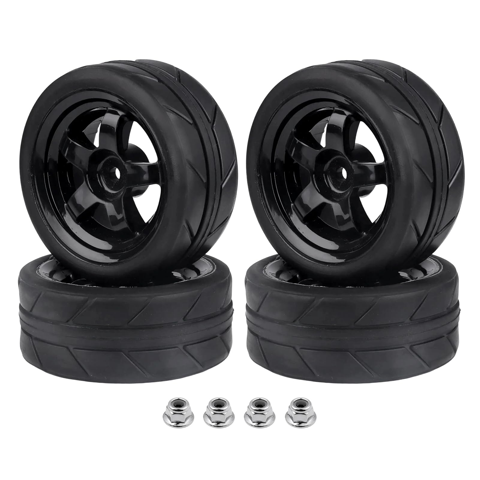Hobbyfire Pre-Glued OD 2.55'' 12mm Hex Wheels Rims and Rubber Tires for Traxxas Tamiya HPI HSP Redcat RC 1/10 On Road Racing Car
