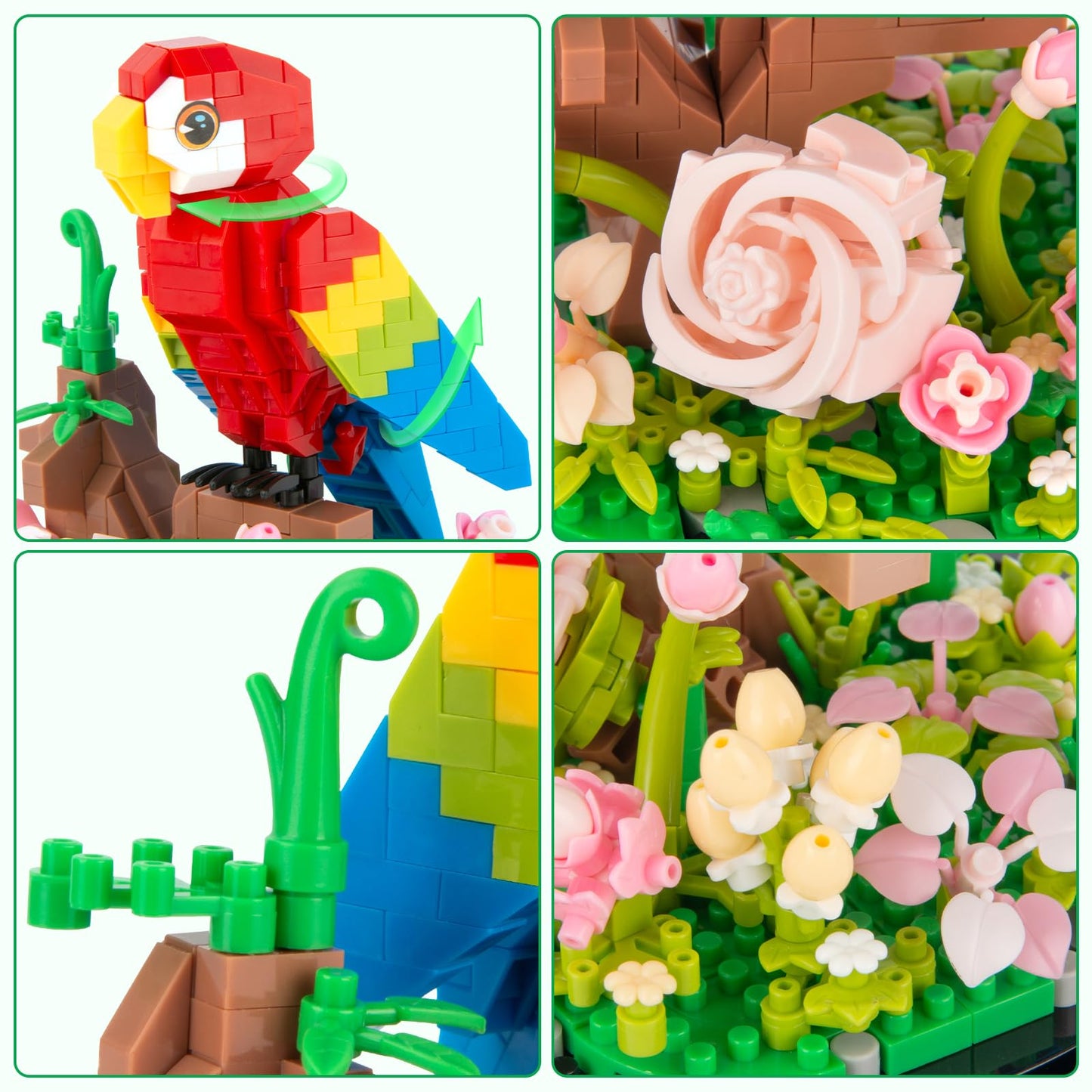 High Godo Flowers Parrot Toy Building Set, 551 Pcs Creator Animals Micro Bricks Kit With Dust Cover, Birthday Gift For Women Girlfriend Teens Adults 12+