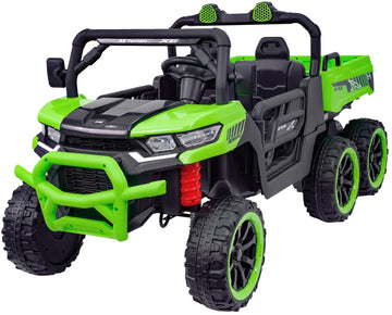 24V 2 Seater Ride On Dump Truck 6 Wheels With Electric Dump Bed, Electric Utv With Remote Control, Shovel, Pull Bow, Music Playe