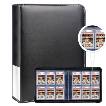60 Pockets PSA Card Binder  6 Pocket Binders for Psa Graded Cards  enhanced PU Cover with Costom Label  PSA Slab Binder for PSA Cards and 35PT Magnetic Cards Holder and Display (Black)
