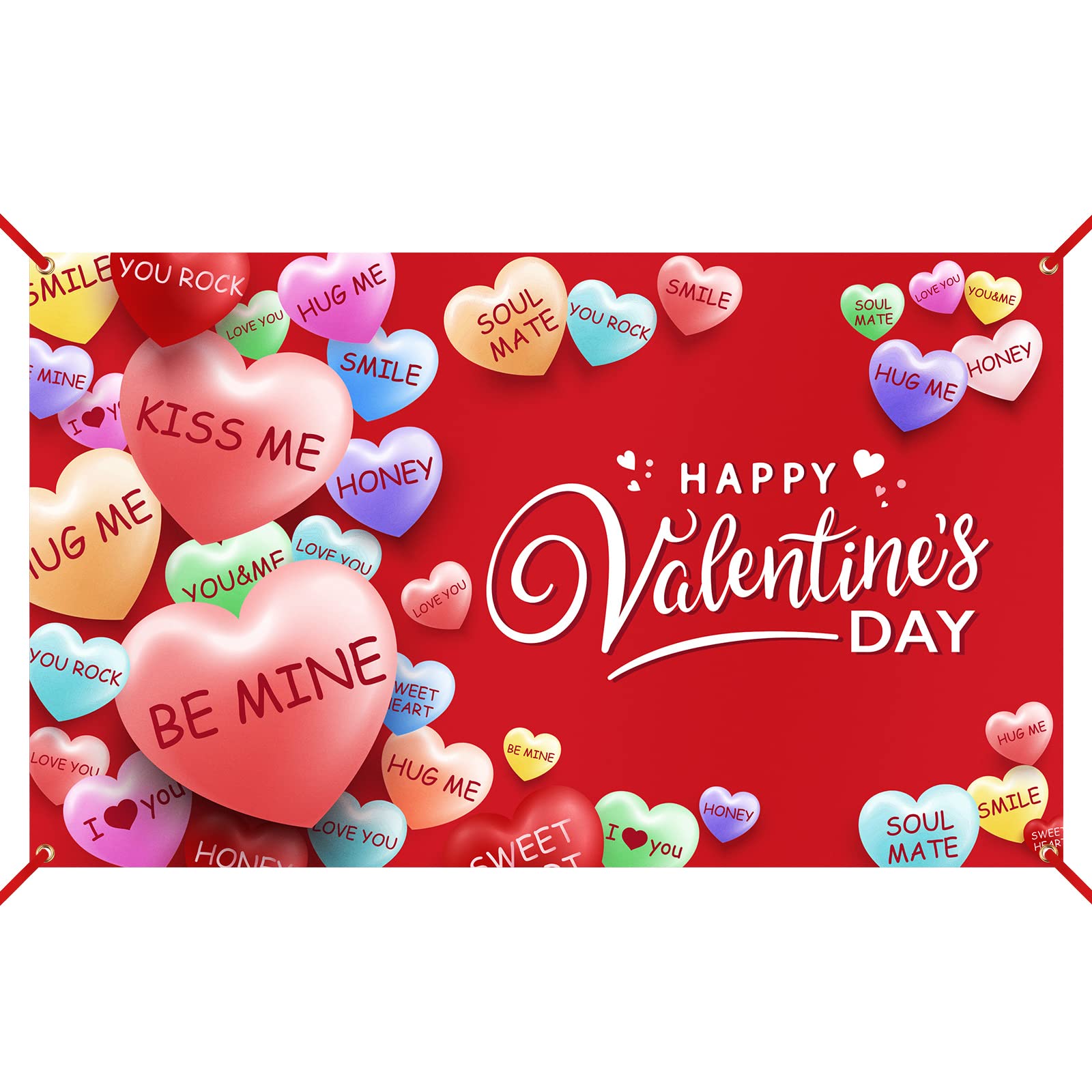 Extra Large Happy Valentines Day Backdrop Banner 73 x 43.3 Inch Conversation Heart Romantic Love Background Valentines Backdrops