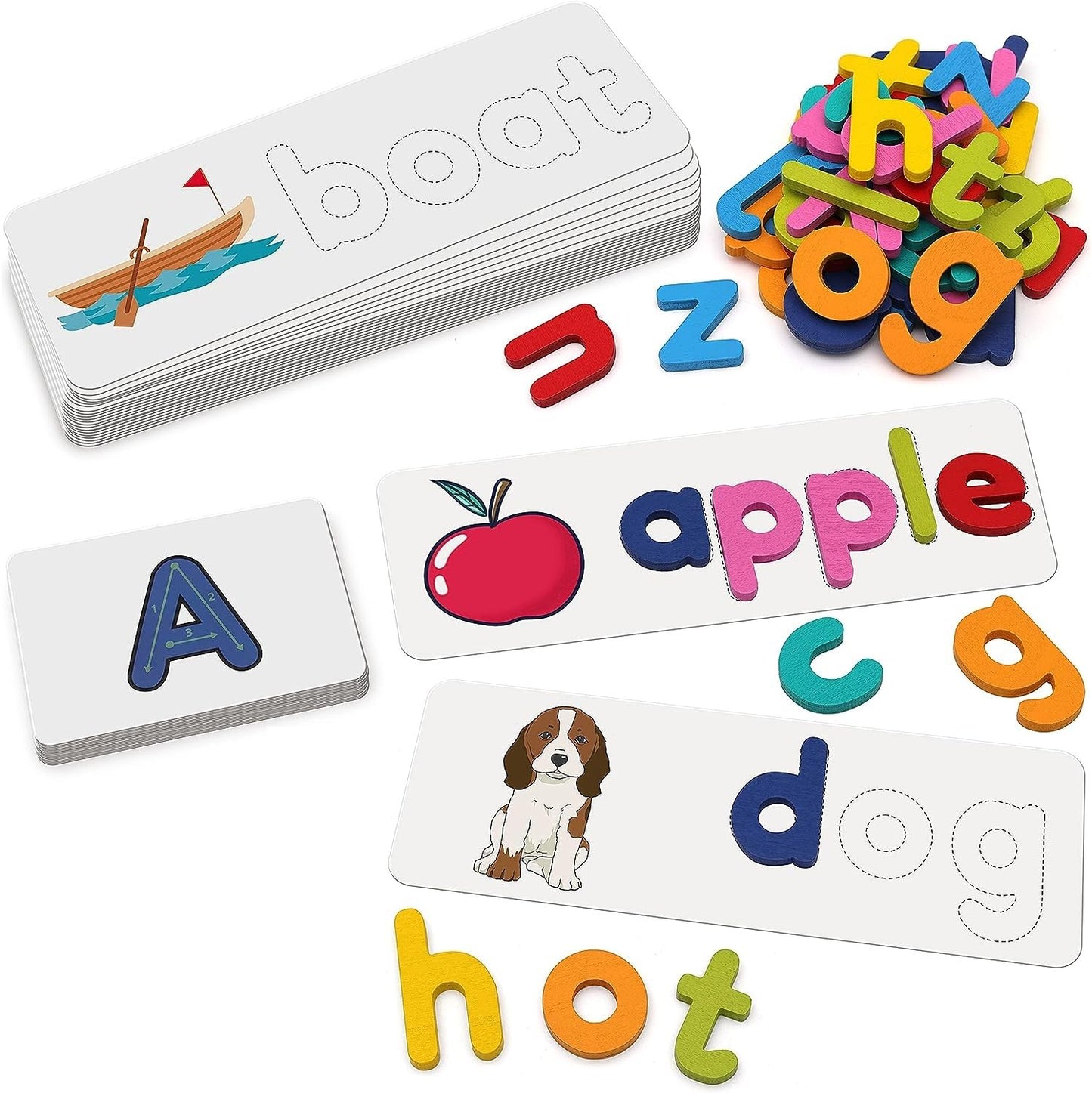 Reading & Spelling Learning Toy, Wooden Letters Flash Cards Sight Words Matching Abc Alphabet Recognition Game Preschool Educati