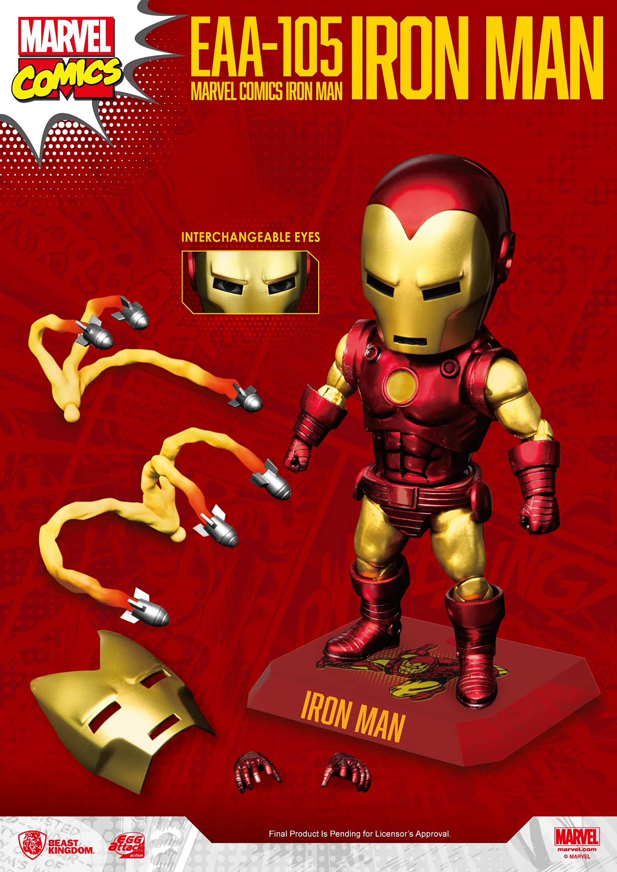 Beast Kingdom Marvel Comics Classic Iron Man EAA-105 Action Figure, Multicolor, PVC Material