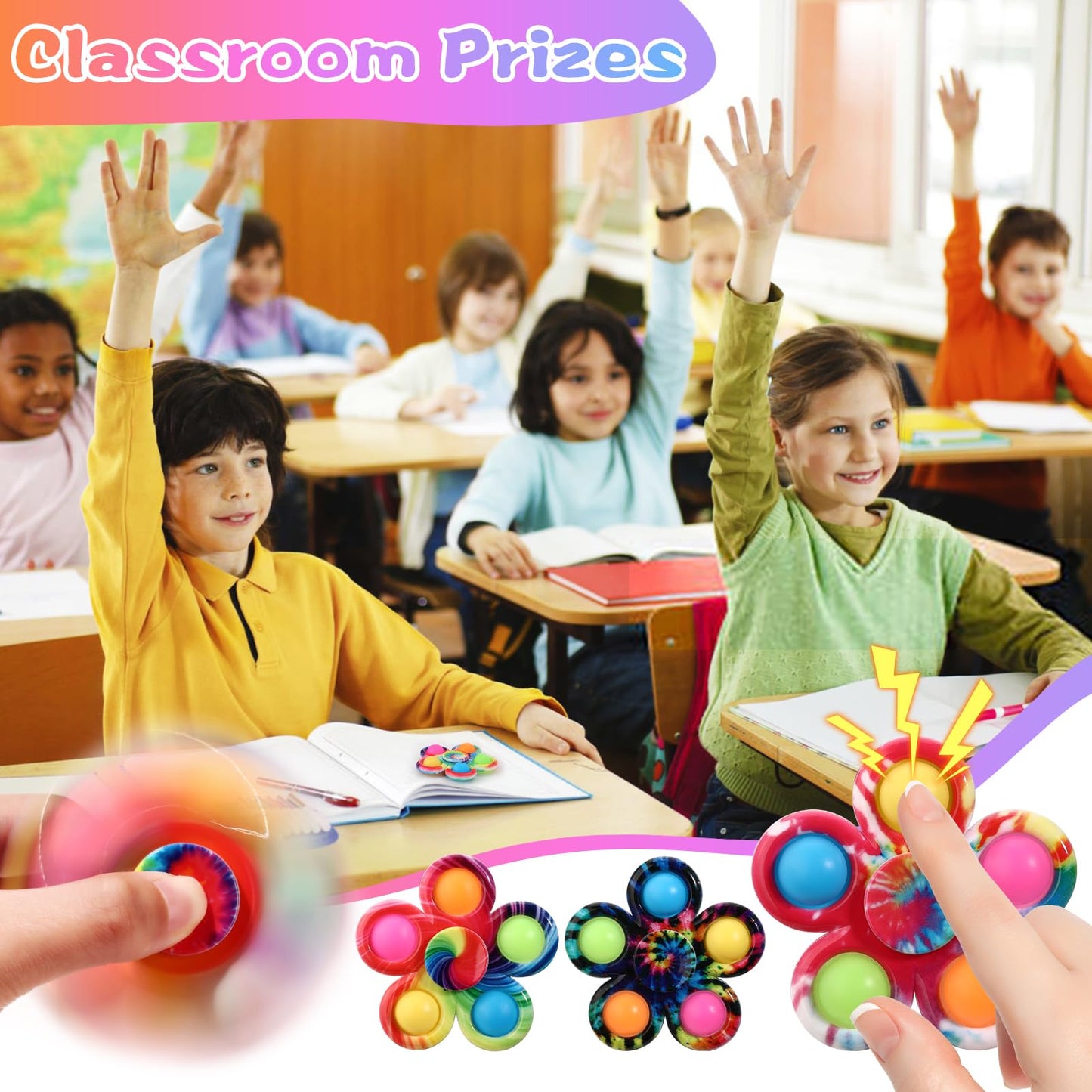 Scione 6Pack Pop Fidget Spinners, Sensory Fidget Toys For Kids 8-12 4-8 Bulk, Adhd Autism Fidget Toys For Toddler 1-3 Boys Girls, Stress Anxiety Relief Classroom Prizes Newborn Toys Birthday Gifts
