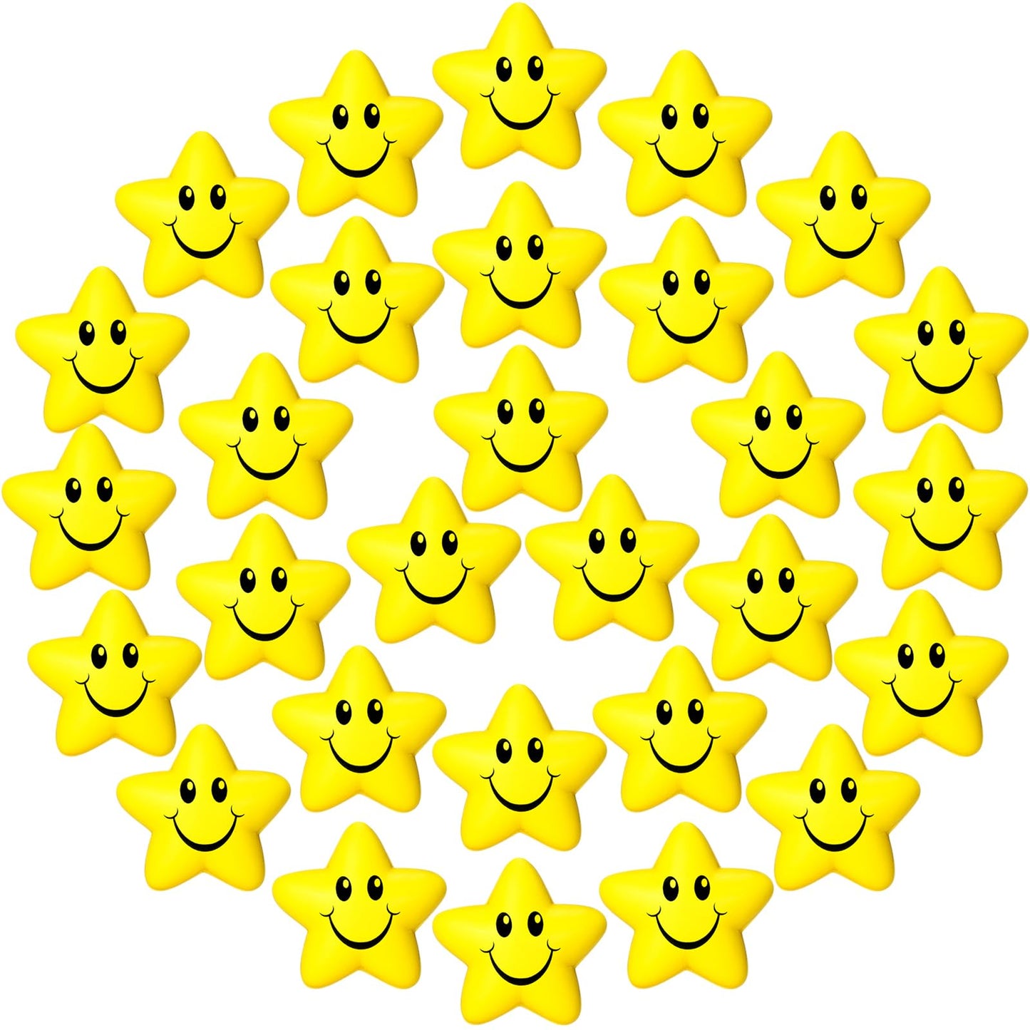 Sumind 30 Pcs Star Stress Balls Smile Face Foam Squeeze Balls 2.16 Inch Foam Squeeze Star for Stress Relief Classroom Carnival Reward Anxiety Fidget Sensory Supplies(Yellow)