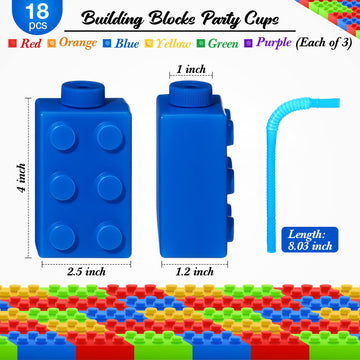 Building Blocks Cups 10 Oz Reusable Brick Party Kids Cup Plastic Party Cups With Lids And Straws For Block Birthday Party Suppli