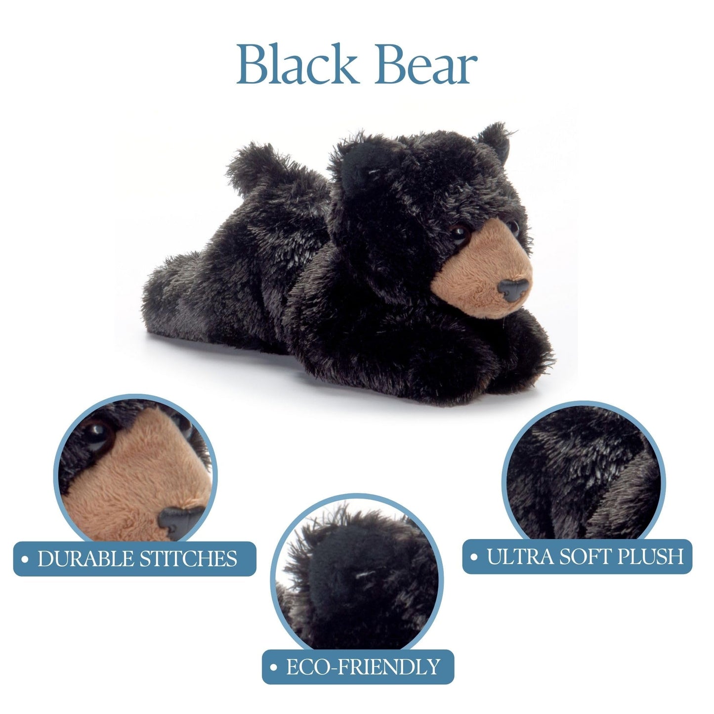 The Petting Zoo Black Bear Stuffed Animal Plushie, Gifts For Kids, Scoopz Wildlife Animals, Bear Plush Toy, 8 Inches