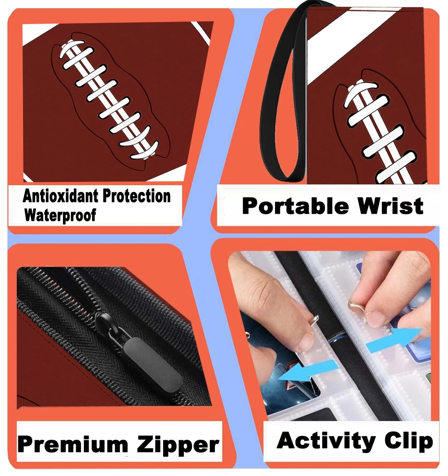 Card Binder 9 Pocket enhanced Zipper Trading Card Album 720 Cards Folders for Collectible MTG TCG Sports Cards Binder (Brown)