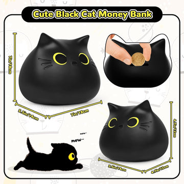 Jizwpoom Cat Piggy Bank, Coin Piggy Banks For Kids, Boy Piggy Bank For Adults Money Box, Unbreakable Piggy Bank Girls Black Cat Bank Money Bank For Kids Christmas 5.5 X 5 Inches