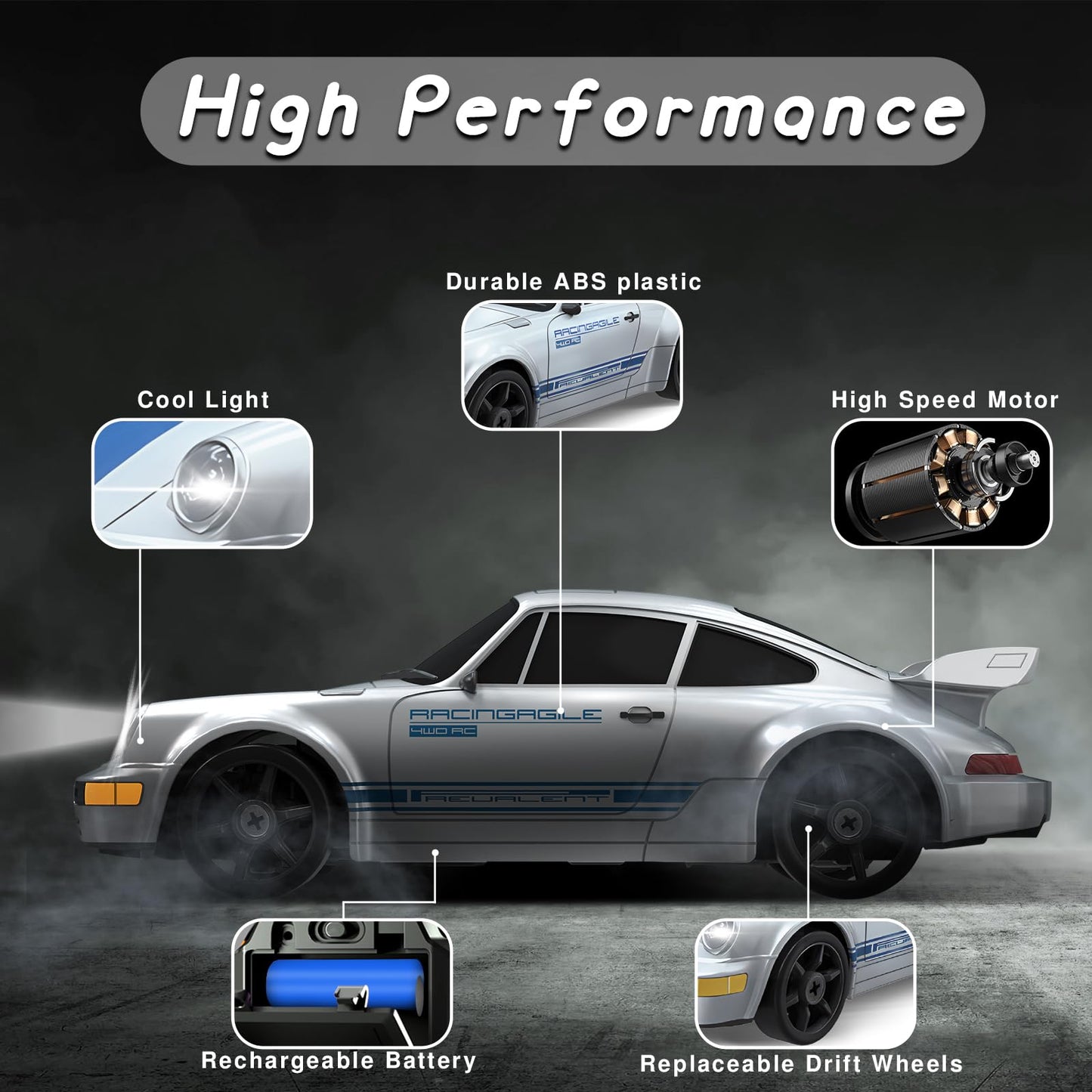 Yuan Plan Rc Drift Car, 2.4Ghz Remote Control Car With Led Light, 1/24 4Wd High Speed Drifting Rc Cars With Two Rechargeable Bat
