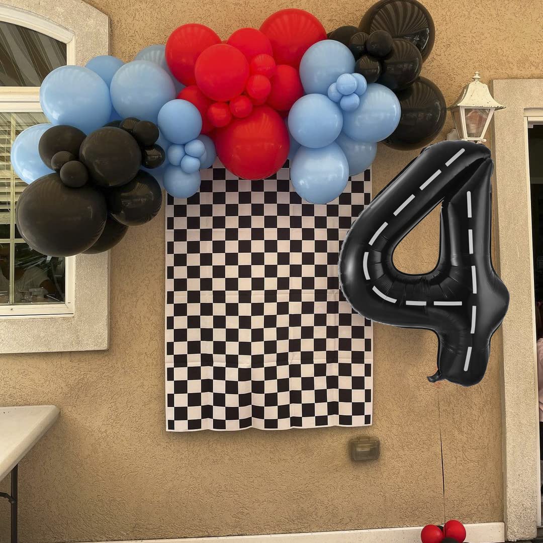 Race Car Number 4 Balloons,40 Inch Racing Car 4 Birthday Balloons Two Fast Balloon Race Track Black 4 Balloon Number For Cars Theme Birthday Party