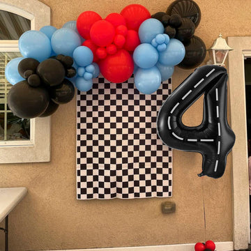 Race Car Number 4 Balloons,40 Inch Racing Car 4 Birthday Balloons Two Fast Balloon Race Track Black 4 Balloon Number For Cars Theme Birthday Party